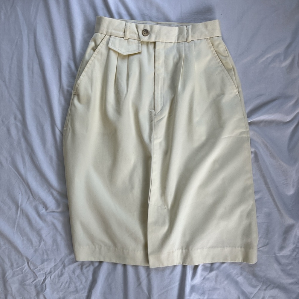 Pale Yellow Vintage 1980s Tennis Midi Skirt Size‎ Small, Fitted Pleated